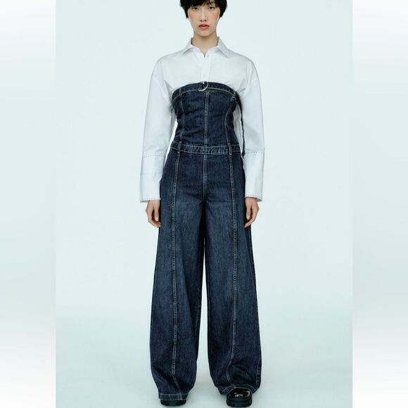 Zara strapless TRF DENIM JUMPSUIT - Picture 1 of 9